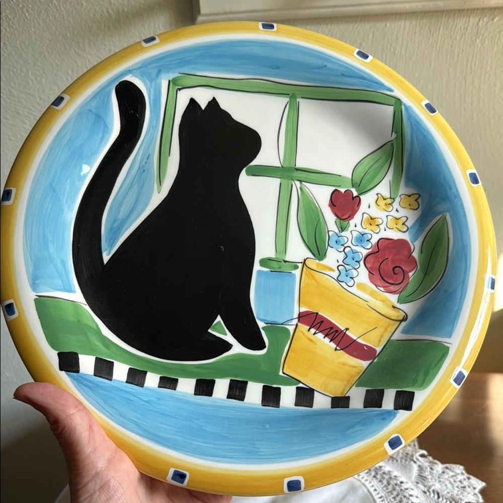 Housenware 10.5” Colorful Cat and Flowers Decorative Plate